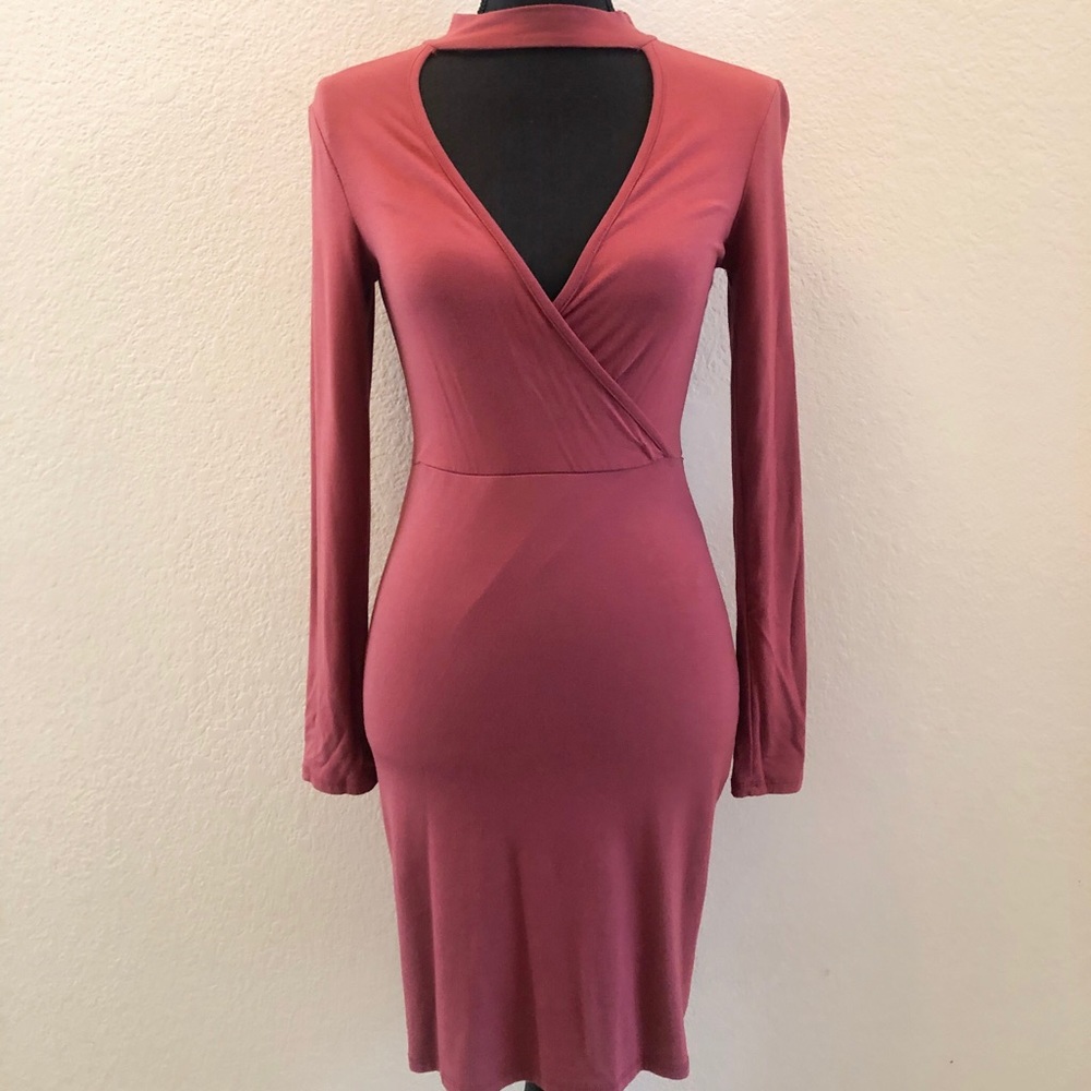 NWT Long Sleeve, Deep V w/ Choker Neck Dress
